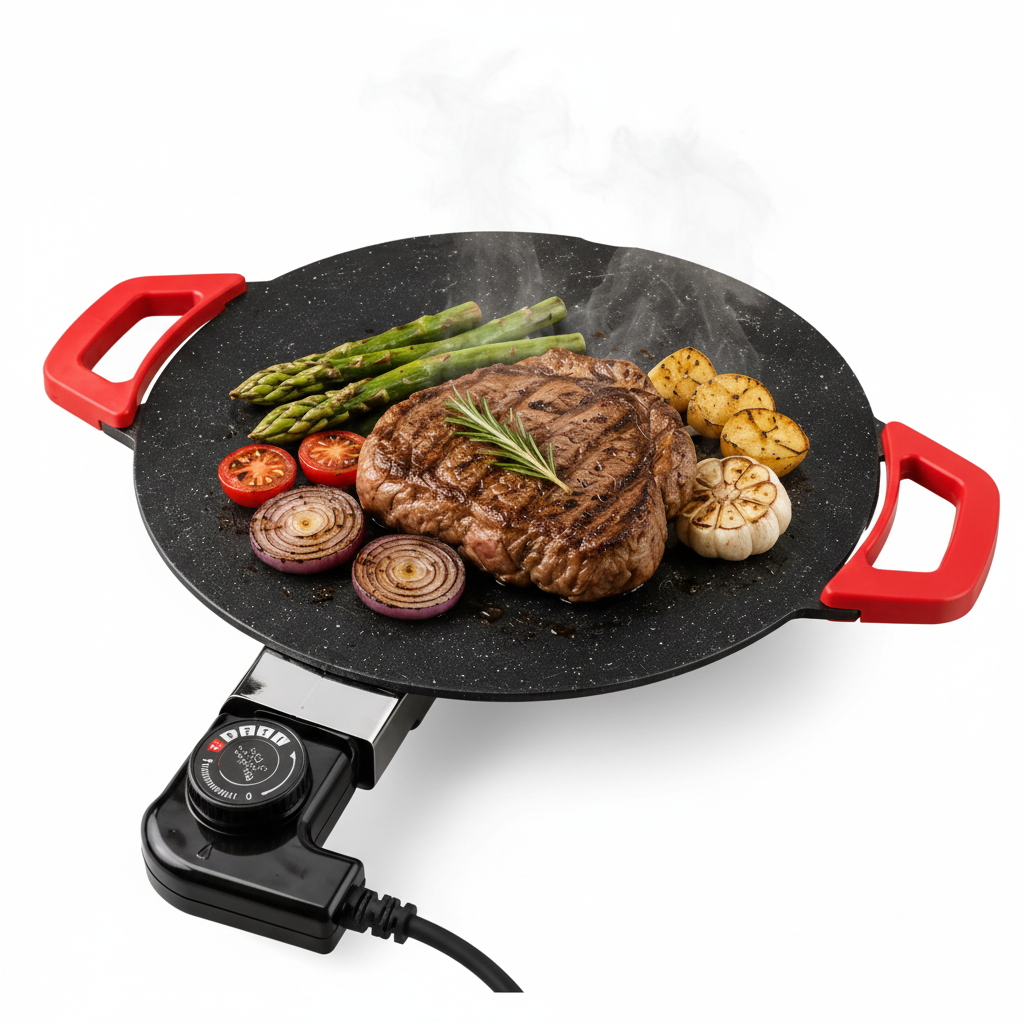 Plancha Eléctrica Grill 36cm con asas rojas