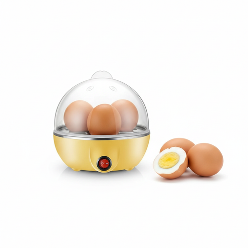 Hervidor de huevos eléctrico amarillo con tapa transparente